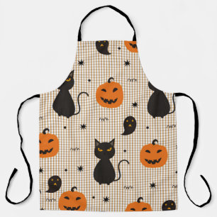 黒猫と雌猫のハロウィーンシームレスパターン エプロン
