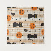 黒猫と雌猫のハロウィーンシームレスパターン タペストリー (正面(横))