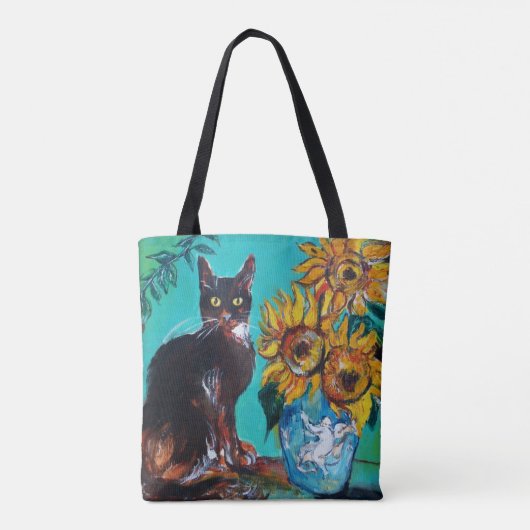 黒猫と青いターコイズのひまわり トートバッグ (裏面)