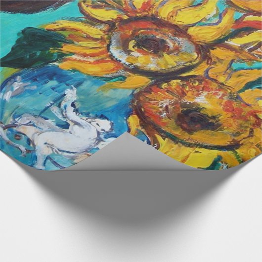 黒猫と青いターコイズのひまわり ラッピングペーパー (角)