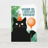 黒猫と風船の誕生日パーティーカード カード (正面)