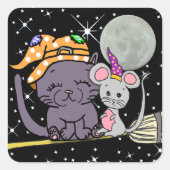 黒猫と魔女のネズミのハロウィーン スクエアシール (正面)