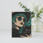 黒猫と魔女の浮世絵風プリント ポストカード (スタンド正面)
