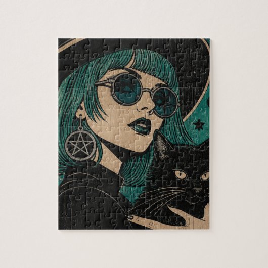 黒猫と魔女の浮世絵 ジグソーパズル (縦)