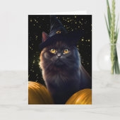 黒猫と魔女ハットカボチャハッピーハローウィン カード (正面)