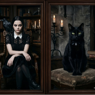 黒猫と魔女 - デコパージュペーパー - ギフト包装 ラッピングペーパーシート