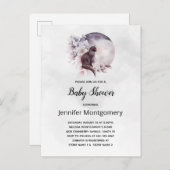 黒猫と魔法の満月の赤ちゃんシャワー インビテーションポストカード (正面/裏面)