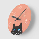 黒猫と魚の壁掛け時計 ラウンド壁時計 (傾斜)