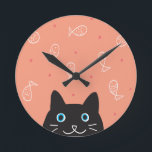 黒猫と魚の壁掛け時計 ラウンド壁時計<br><div class="desc">黒猫と魚の壁掛け時計</div>