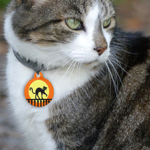 黒猫と黄色い月とフェンス ペット ネームタグ
