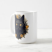 黒猫と黄色の花 コーヒーマグカップ (正面左)