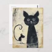 黒猫と黒猫マウス ポストカード (正面/裏面)