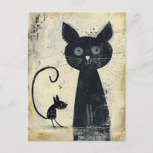 黒猫と黒猫マウス ポストカード (正面)