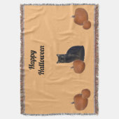 黒猫と5カボチャハッピーハローウィンオレンジ スローブランケット (正面縦)