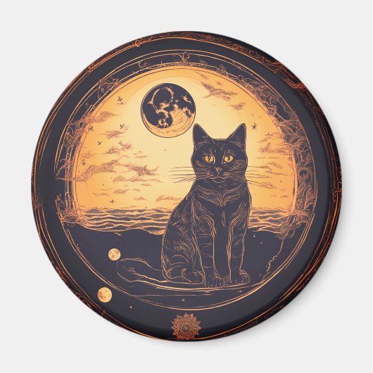 黒猫と"ゴールド"の月 マグネット (正面)