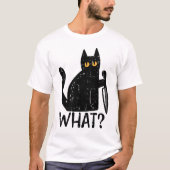 黒猫どのようなナイフの殺人おもしろいハロウィーン Tシャツ (正面)