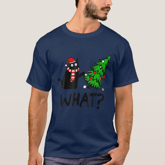 黒猫なんてクリスマスおもしろい、クリスマス Tシャツ (正面)