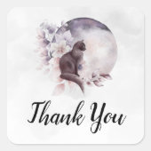 黒猫による幻想的な満月ありがとう スクエアシール (正面)