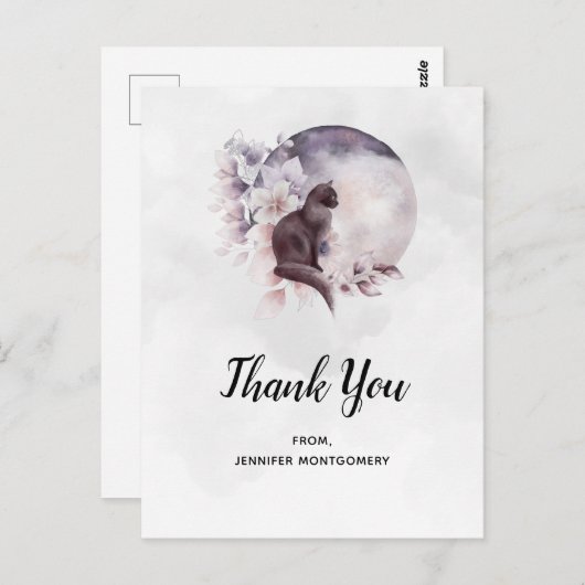 黒猫による幻想的な満月ありがとう ポストカード (正面/裏面)