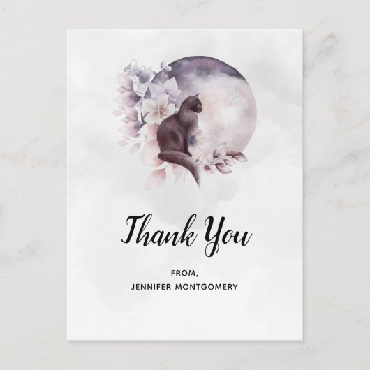 黒猫による幻想的な満月ありがとう ポストカード (正面)