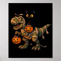 黒猫に乗られたミイラのティラノサウルス – かわいいハロウィーンの恐竜