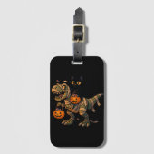 黒猫に乗られたミイラのティラノサウルス – かわいいハロウィーンの恐竜 ラゲッジタグ (正面縦)