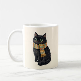 黒猫のあったかニットマフラー フォークアート コーヒーマグカップ