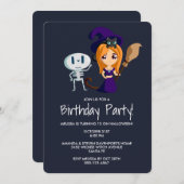 黒猫のいるキュートな魔女の誕生日パーティー 招待状 (正面/裏面)