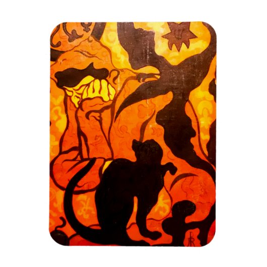 黒猫のいるハロウィーンの魔女 マグネット (縦)