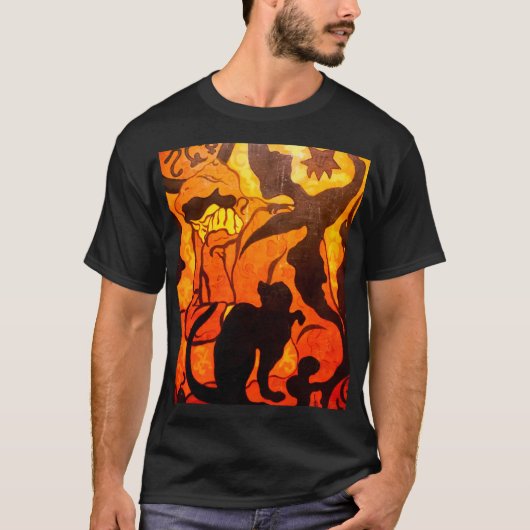 黒猫のいるハロウィーンの魔女 Tシャツ (正面)