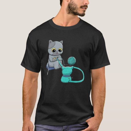黒猫のかぎ針編み 殺人は間違っているから かぎ針編みをする Tシャツ (正面)