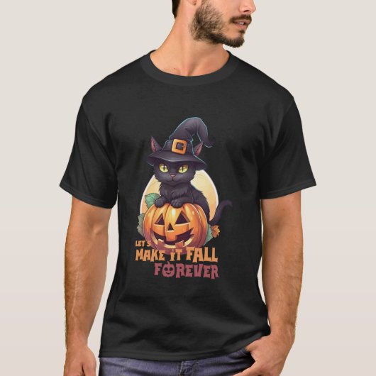 黒猫のかぼちゃが落ちてくる 満月のハロウィンH Tシャツ (正面)