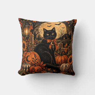 黒猫のかぼちゃの月 ハロウィンのスローピロー クッション