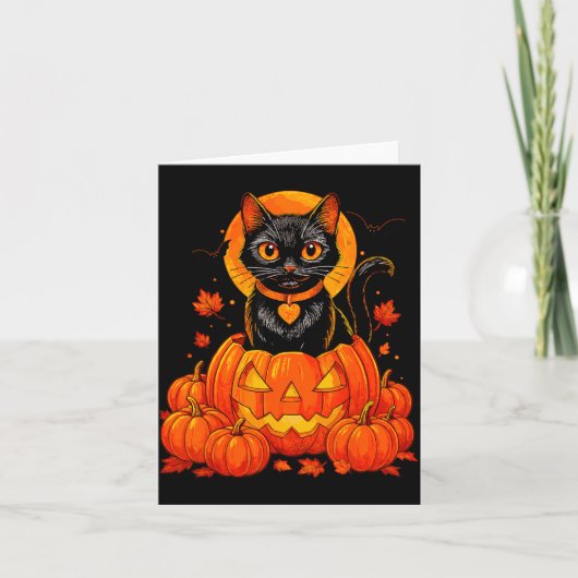黒猫のかぼちゃの月 ハロウィン 秋 紅葉 カード (正面)