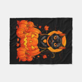 黒猫のかぼちゃの月 ハロウィン 秋 紅葉 フリースブランケット (正面(横))