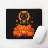 黒猫のかぼちゃの月 ハロウィン 秋 紅葉 マウスパッド (マウス)