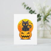 黒猫のかぼちゃハロウィンコスチューム ポストカード (スタンド正面)