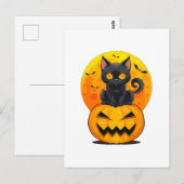 黒猫のかぼちゃハロウィンコスチューム ポストカード (正面/裏面)