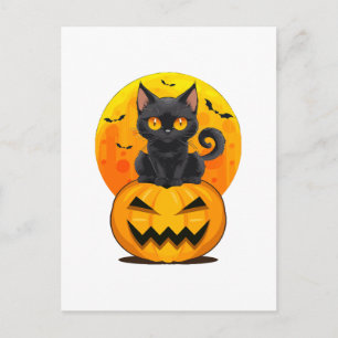 黒猫のかぼちゃハロウィンコスチューム ポストカード