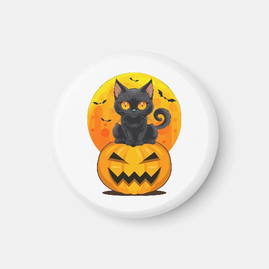 黒猫のかぼちゃハロウィンコスチューム マグネット (正面)