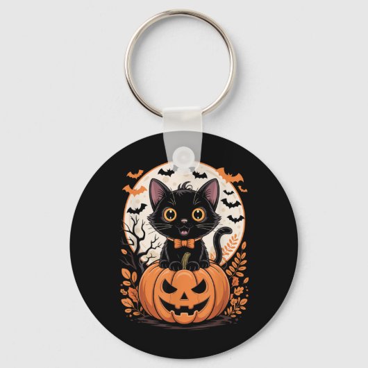 黒猫のかぼちゃ ハロウィン コスチューム 秋 キーホルダー (正面)