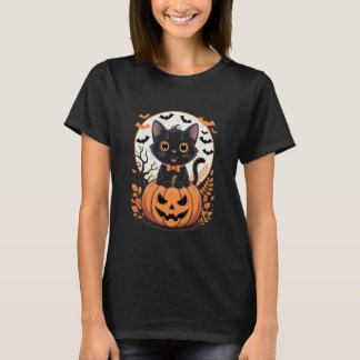 黒猫のかぼちゃ ハロウィン コスチューム 秋 Tシャツ