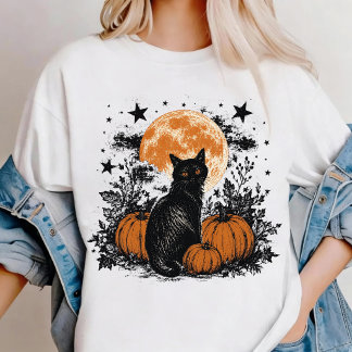 黒猫のかぼちゃ ハロウィン Tシャツ