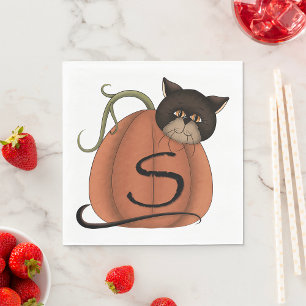 黒猫のかぼちゃ レターS ハロウィン スタンダードランチョンナプキン