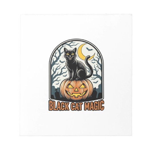 黒猫のかぼちゃ ヴィンテージ ハロウィン 彫刻_1 ノートパッド (正面)