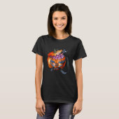 黒猫のかぼちゃ 怖い猫 ハロウィン Tシャツ (正面フル)