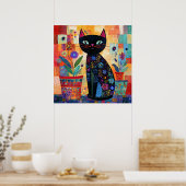 黒猫のかわいいカラフルな芸術作品、 ポスター (キッチン)