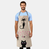黒猫のかわいいキッチンラブエプロン エプロン (着用した状態)