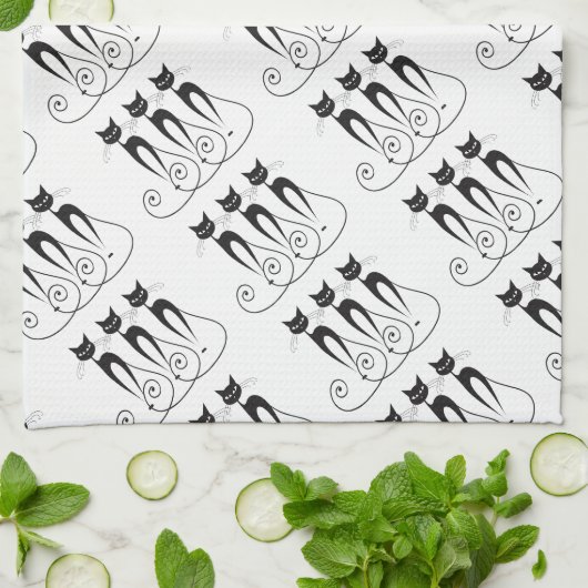 黒猫のかわいくおもしろいな三重項 キッチンタオル (折り畳み)