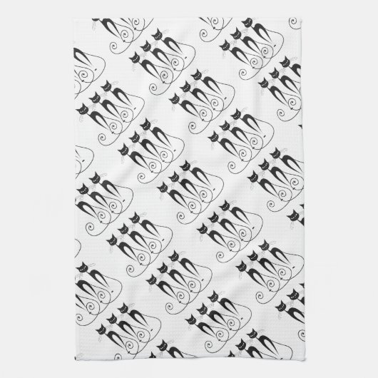 黒猫のかわいくおもしろいな三重項 キッチンタオル (縦)